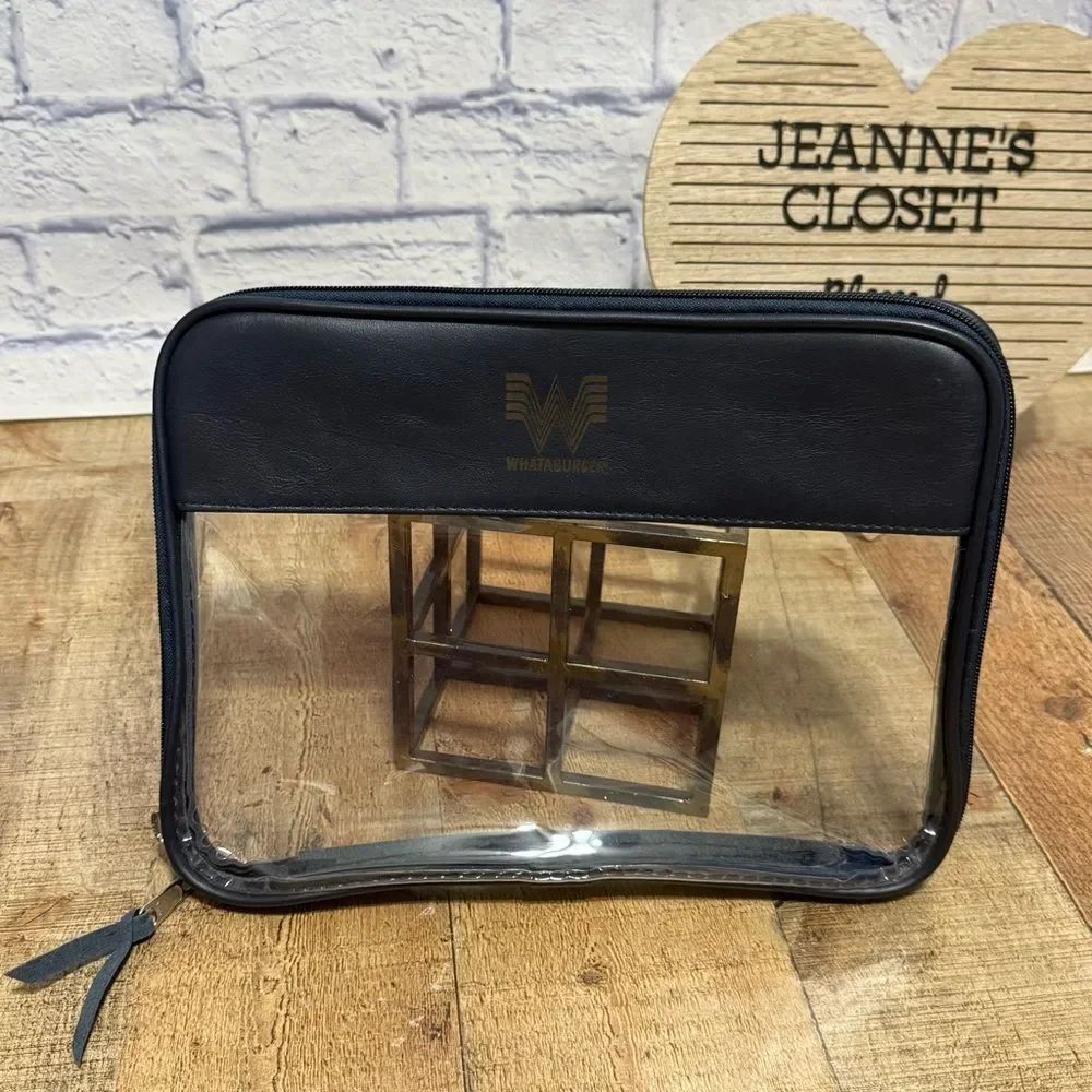 Jon Hart Whataburger Clear Plastic Zippered Book Pouch Laptop Navy Blue